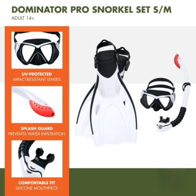 Adult Plastic Dominator Pro Snorkel Set White S/M - 3 Pieces